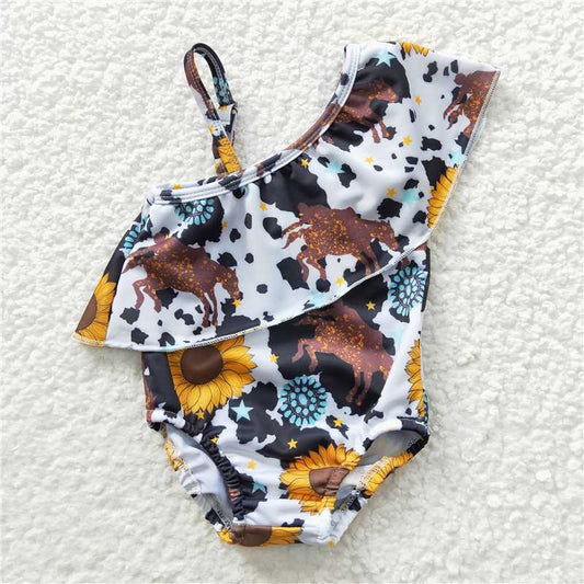 S0045 Girls Sunflower Gem One Piece Swimsuit