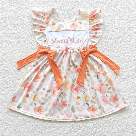 Embroidered mamas girl orange flying sleeve dress GSD0307