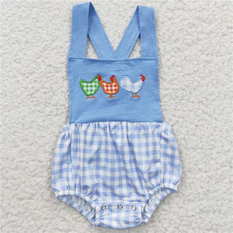 RTSEmbroidery BSSO0201  Boys Blue Short GSSO0211、SR0285 Sleeve Plaid Shorts Set with Embroidered Rooster