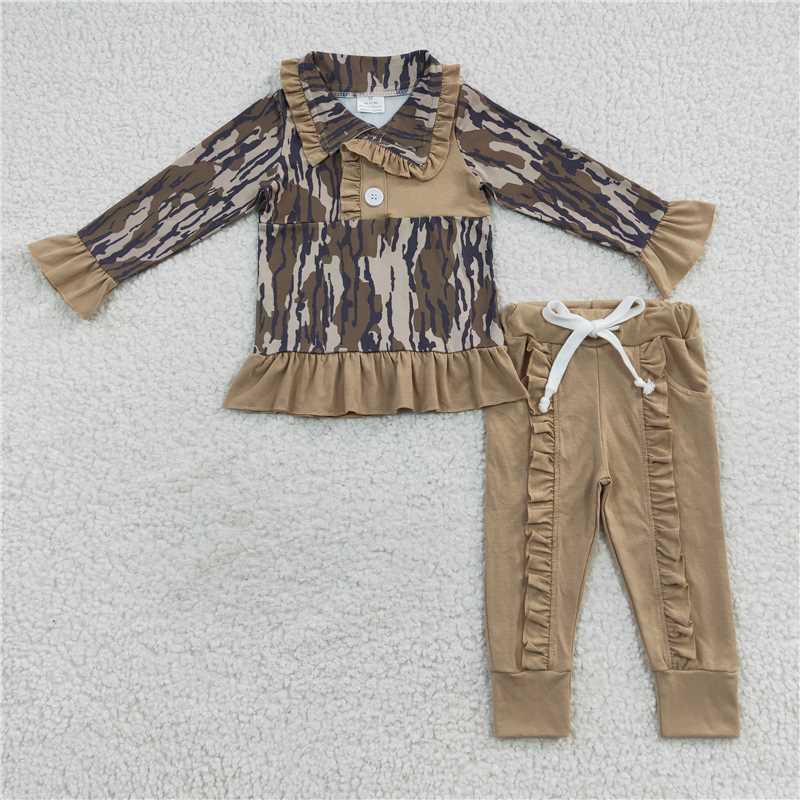 GLP0593 Camouflage light brown lace long-sleeved trouser suit