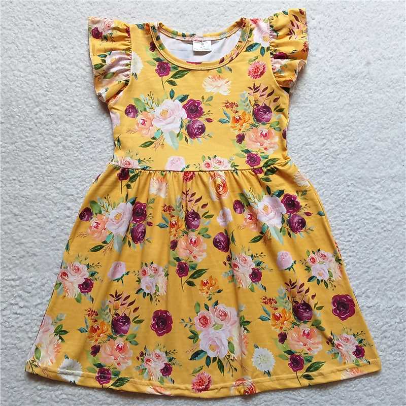 G3-1-1/. Pink and purple floral yellow flying sleeves dress