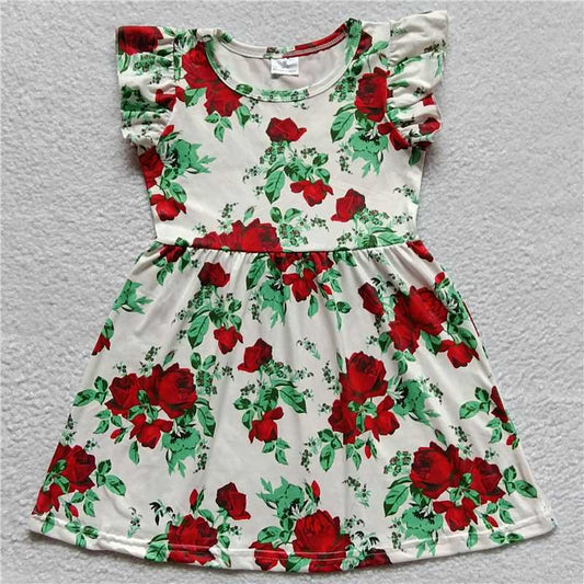 G3-1-4[ Red rose green leaf flying sleeve dress