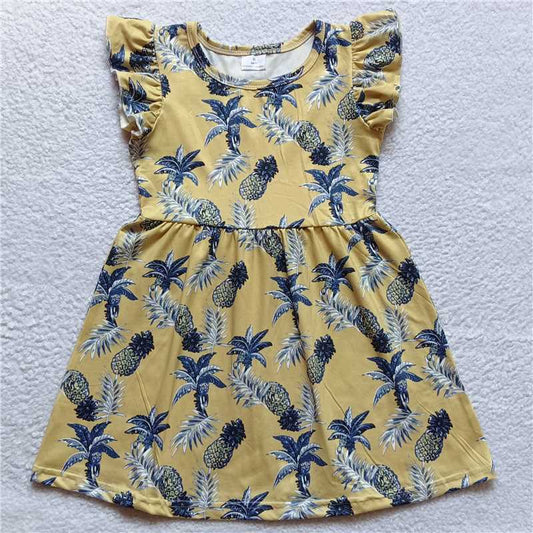 G3-1-4, Pineapple blue leaf yellow flying sleeves dress