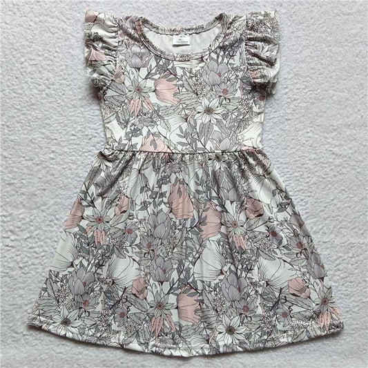 G3-1-7/ Gray floral white flying sleeves dress