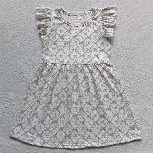 G4-4-1, White floral pattern grey flying sleeves dress