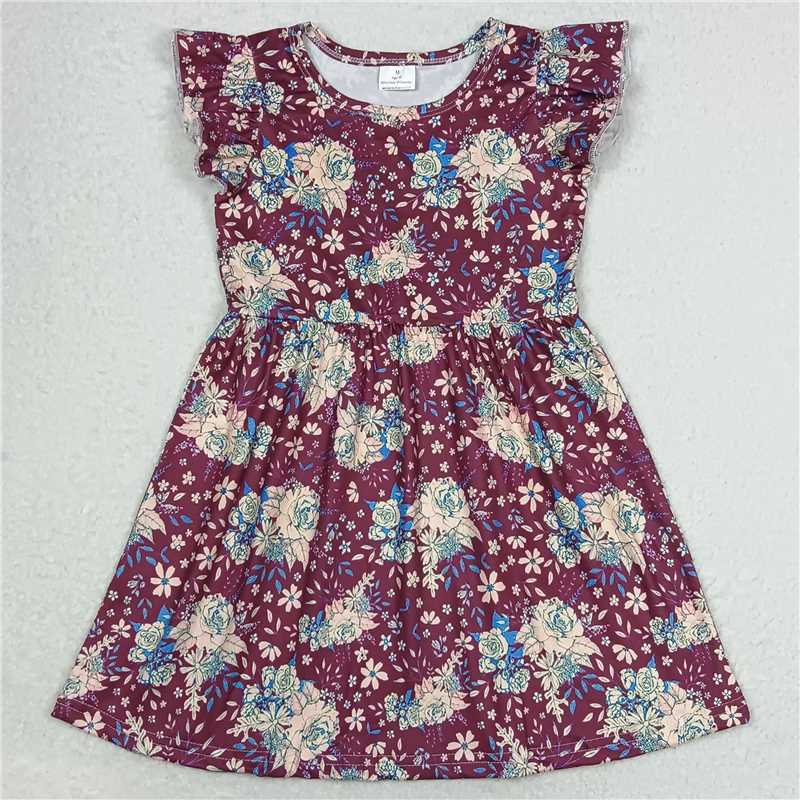 "G4-4-4, Colorful flower dark purple flying sleeve dress"