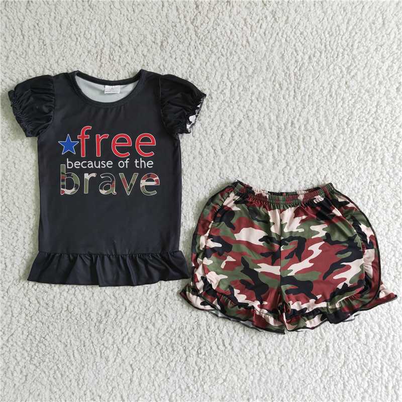 A10-4 free brave black short-sleeved pattern pants