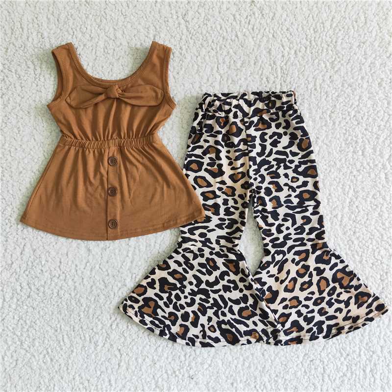 A18-3 Brown Strap Top Leopard Flared Pants