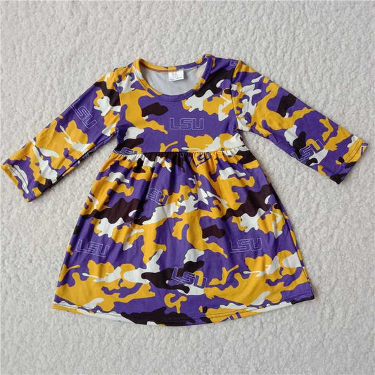 RTS NO MOQ SALES  G2-16-4‘】\’ LSU yellow camouflage purple long-sleeved dress