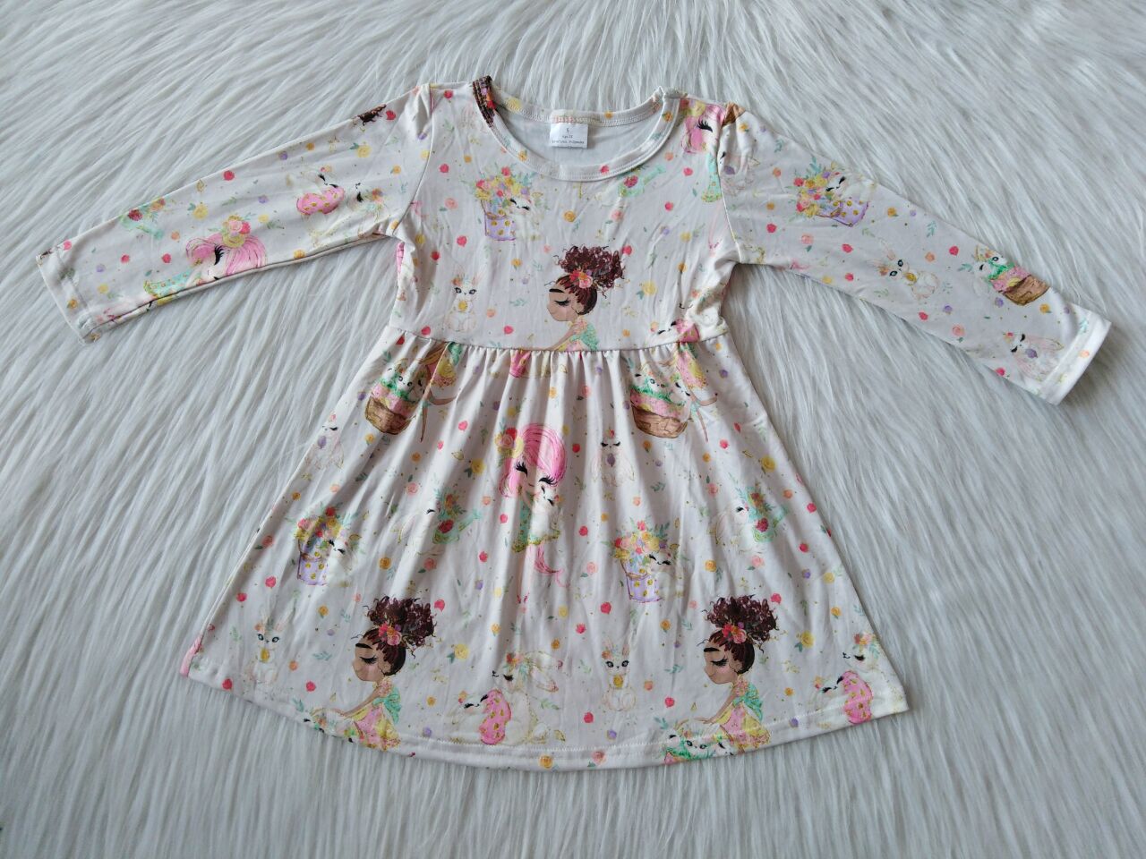 RTS NO MOQ SALES  G1-3-3\` Rabbit Girls long-sleeved dress