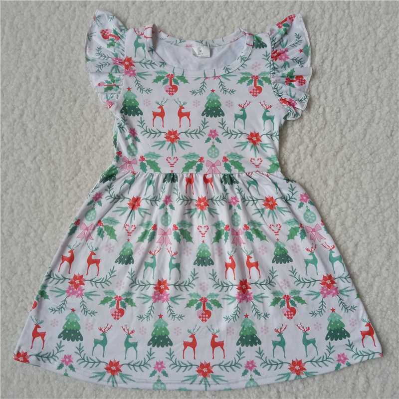 Pink bow red elk flying sleeve dress 粉色蝴蝶结红色麋鹿飞袖裙