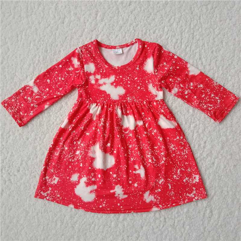 RTS NO MOQ SALES  G2-20-8;[ Red long-sleeved dress with white cloud pattern