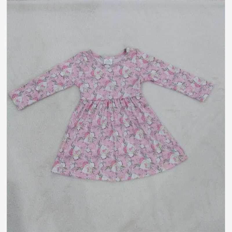 RTS NO MOQ SALES  G2-16-1/. Flower pink long-sleeved dress