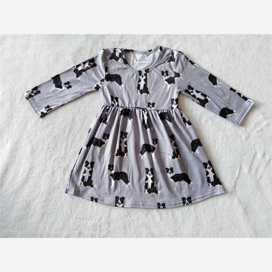 RTS NO MOQ SALES  G3-4-4/.. Pug Grey Long Sleeve Dress