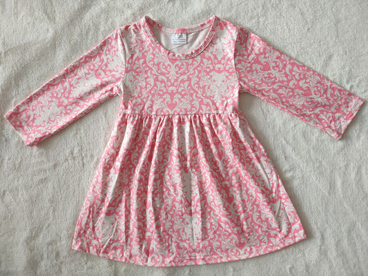 RTS NO MOQ SALES  G2-20-7[ White floral long-sleeved pink dress