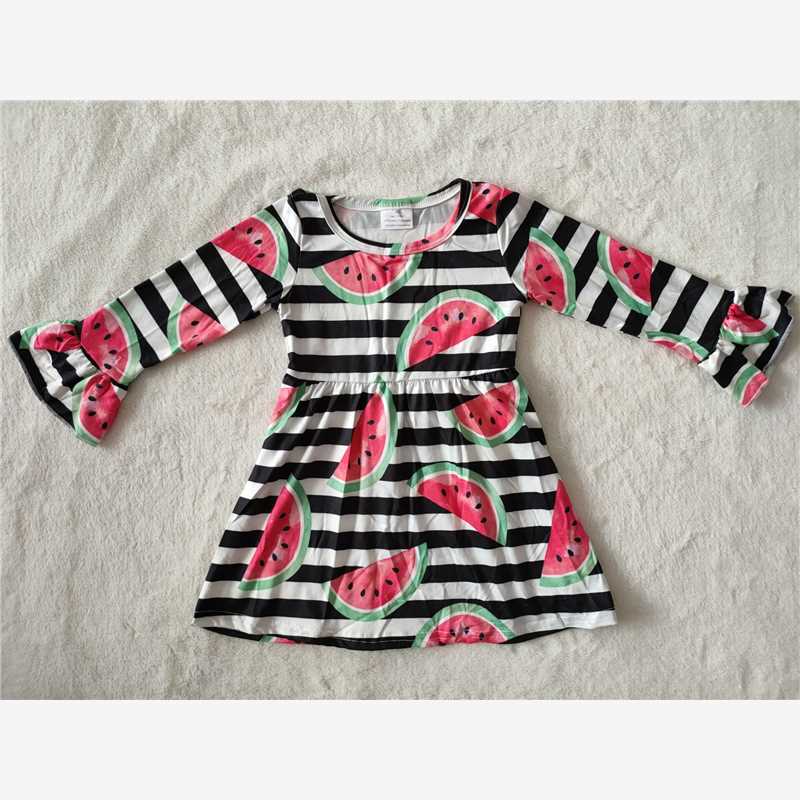 RTS NO MOQ SALES  G2-24-1] Black striped watermelon long-sleeved dress