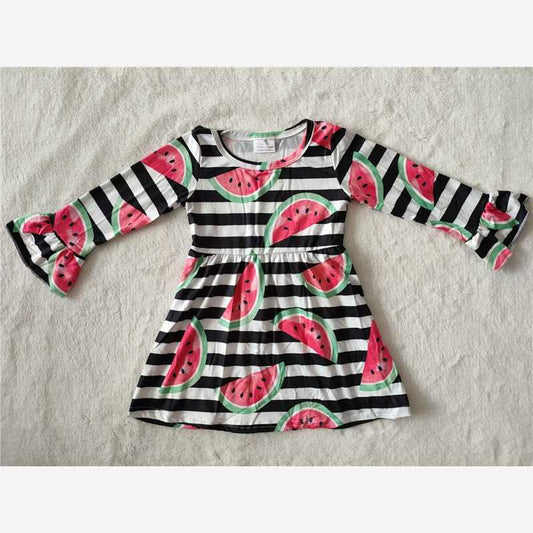 RTS NO MOQ SALES  G2-24-1] Black striped watermelon long-sleeved dress