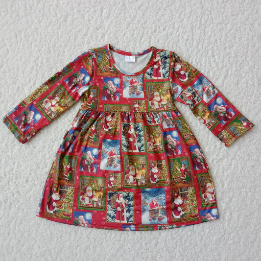 RTS NO MOQ SALES  G3-8-6']] Santa Claus red checkered long-sleeved dress