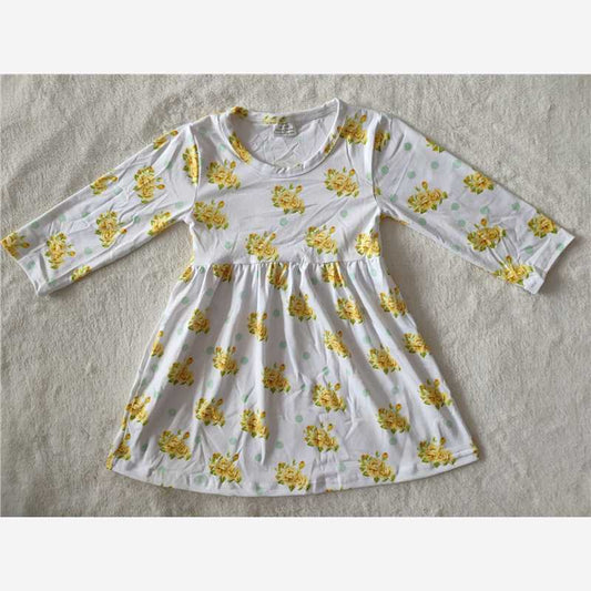 RTS NO MOQ SALES  G2-16-9'; Light yellow flower white long-sleeved dress