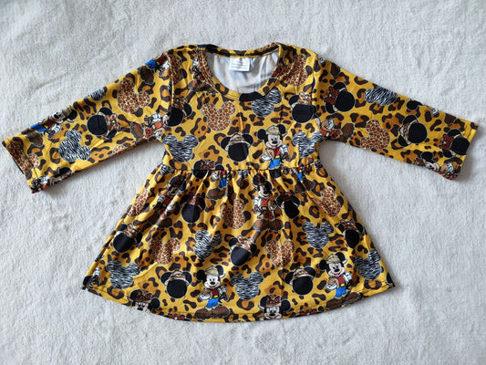 RTS NO MOQ SALES  G2-24-6*** Black Mickey head yellow straight long-sleeved dress