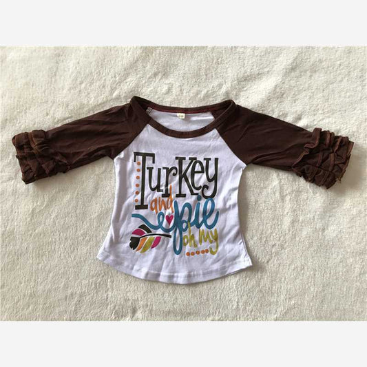 RTS SALES NO MOQ G3-4-2]\\ Brown lace sleeve top with hot stamping letters