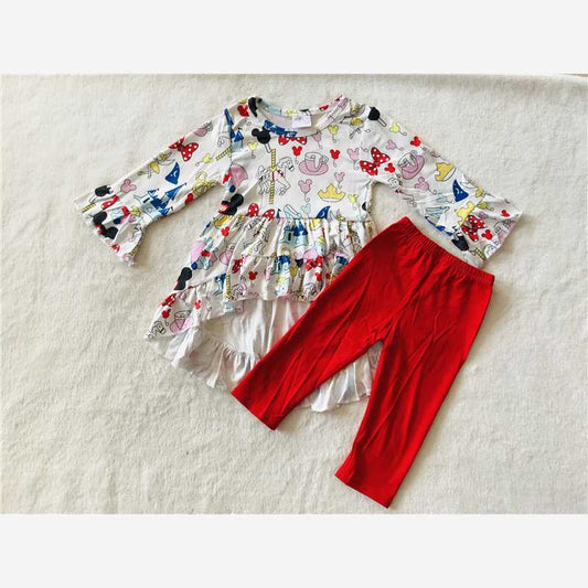 G2-22 Pink Mickey Mouse head top and red pants set