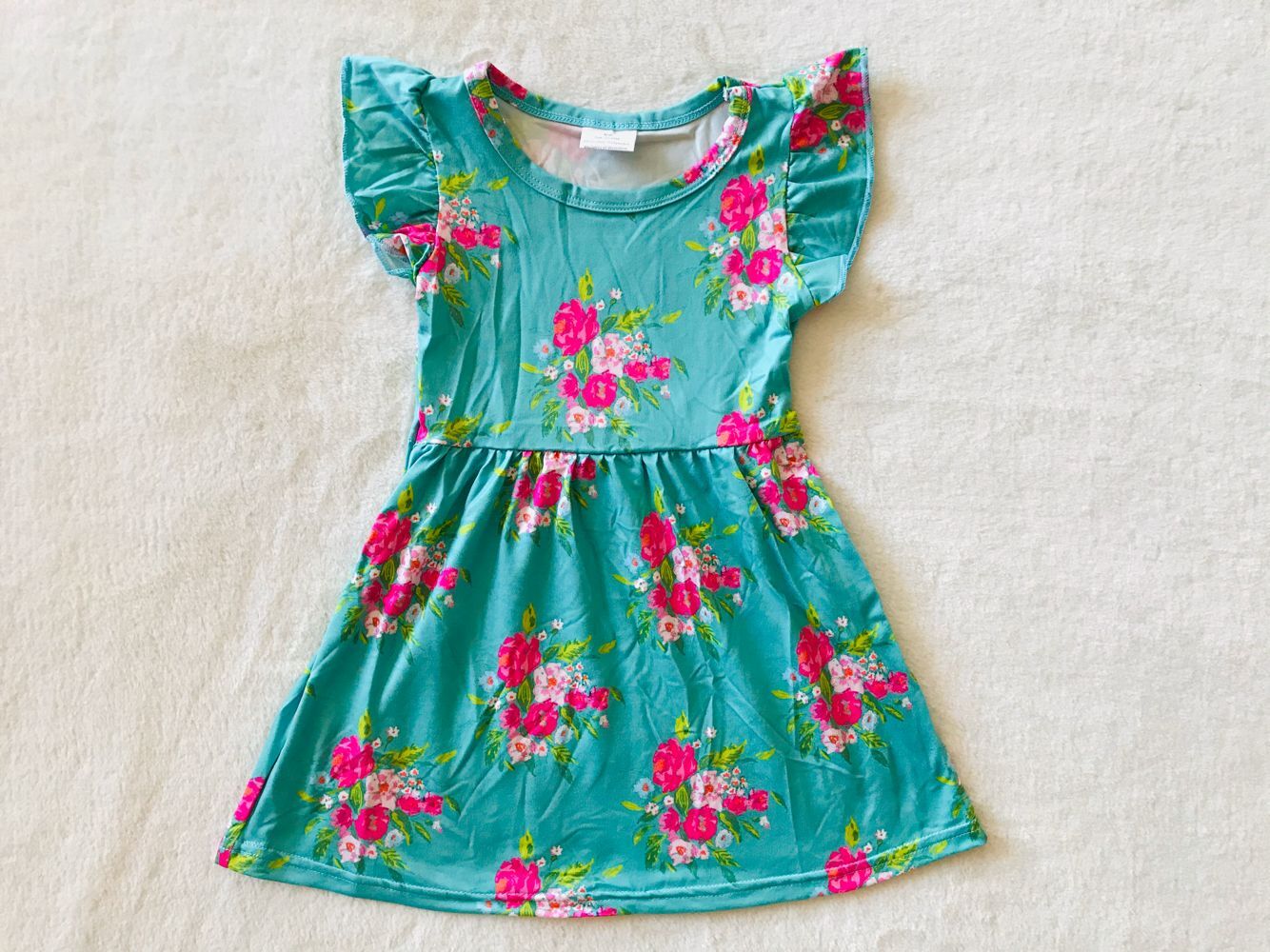 RTS SALES NO MOQ G2-19-7. Rose red flower green flying sleeves dress