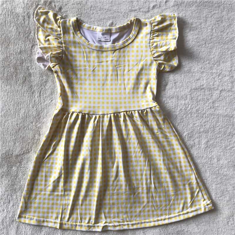 RTS SALES NO MOQ G3-7-..2 Yellow-beige plaid flying sleeves skirt