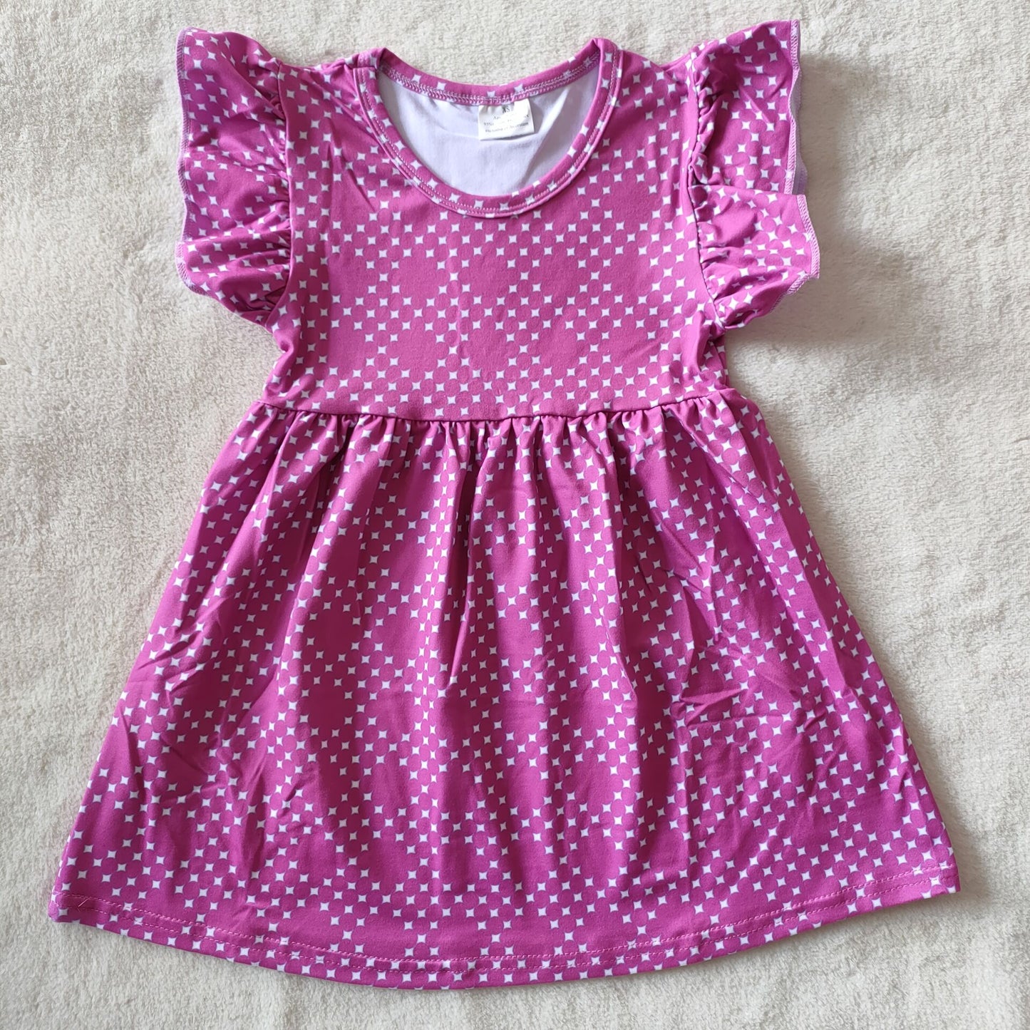 RTS SALES NO MOQ G3-19-3*/* White four-pointed star rose purple flying sleeve dress