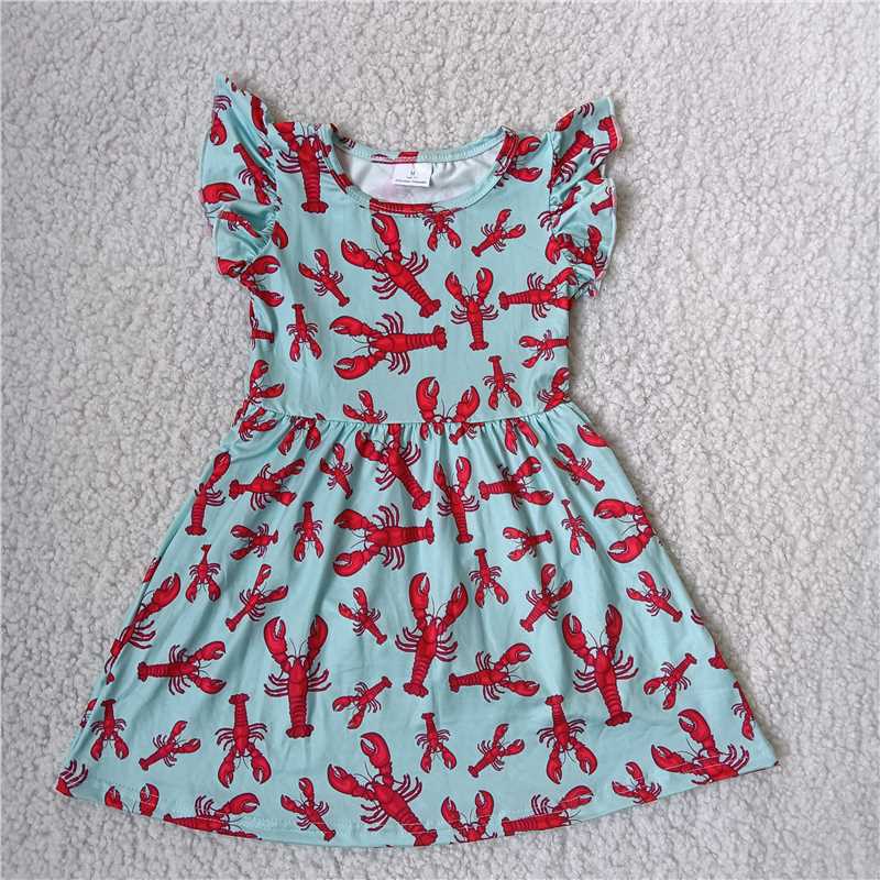 RTS SALES NO MOQ G3-19-5*/. Lobster green flying sleeves dress