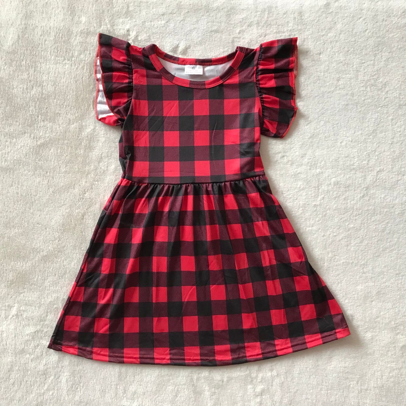 RTS SALES NO MOQ G2-7-7*/ Early plaid skirt with small earthy red dots and flying sleeves