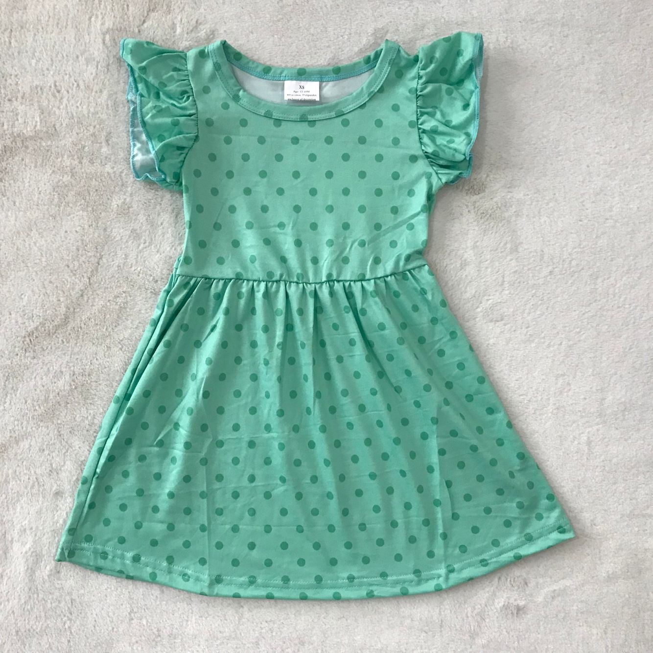 RTS SALES NO MOQ G4-3-4.. Green polka dot flying sleeves dress