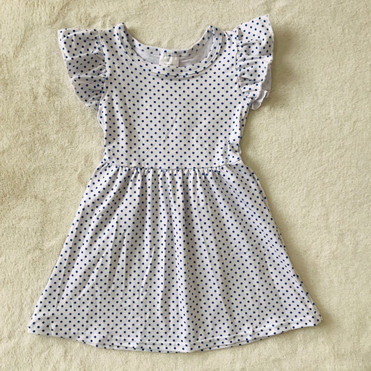 RTS SALES NO MOQ G4-3-4 Royal blue polka dot flying sleeves dress