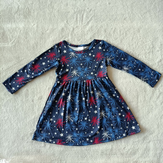 RTS NO MOQ SALES  G3-16-2`` Star navy blue long-sleeved dress