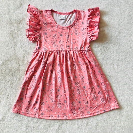 RTS SALES NO MOQ G4-11-3- White floral leather pink flying sleeves dress