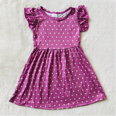 RTS SALES NO MOQ G4-11-3[- White dotted purple flying sleeves dress