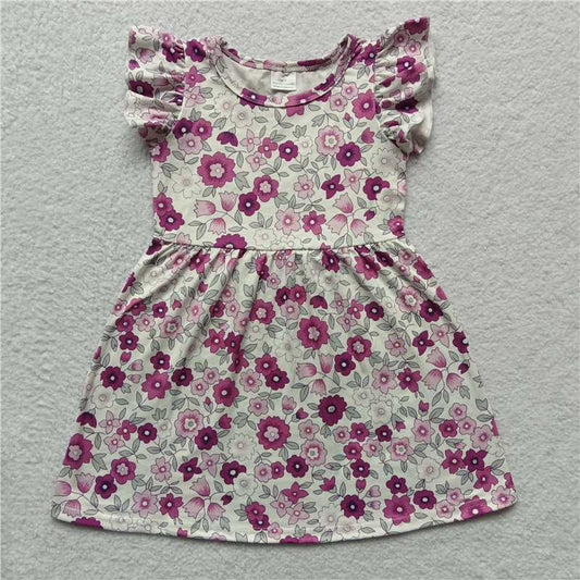 RTS SALES NO MOQ G5-10-5.// Rose pink flower sleeve dress