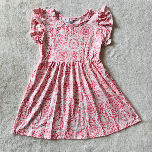 RTS SALES NO MOQ G4-11-4/ Pink circle flower pattern flying sleeves dress