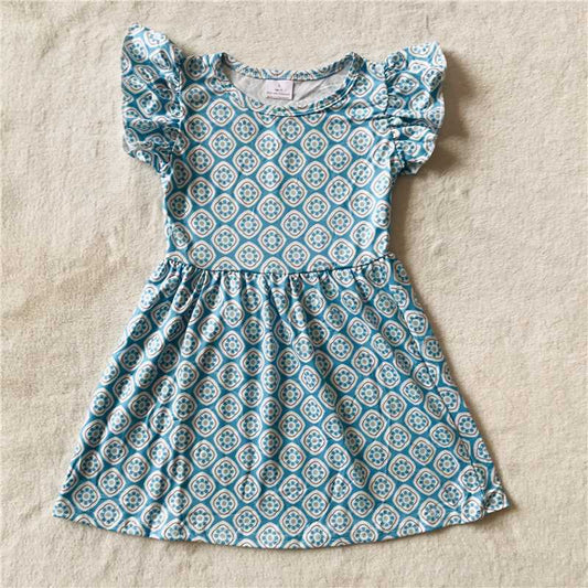 RTS SALES NO MOQ G4-11-5- Light blue polka dot flying sleeves dress