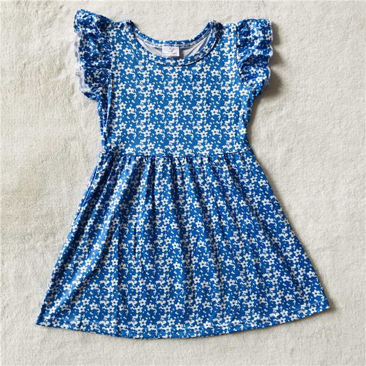 RTS SALES NO MOQ G4-11-5. White floral blue flying sleeves dress