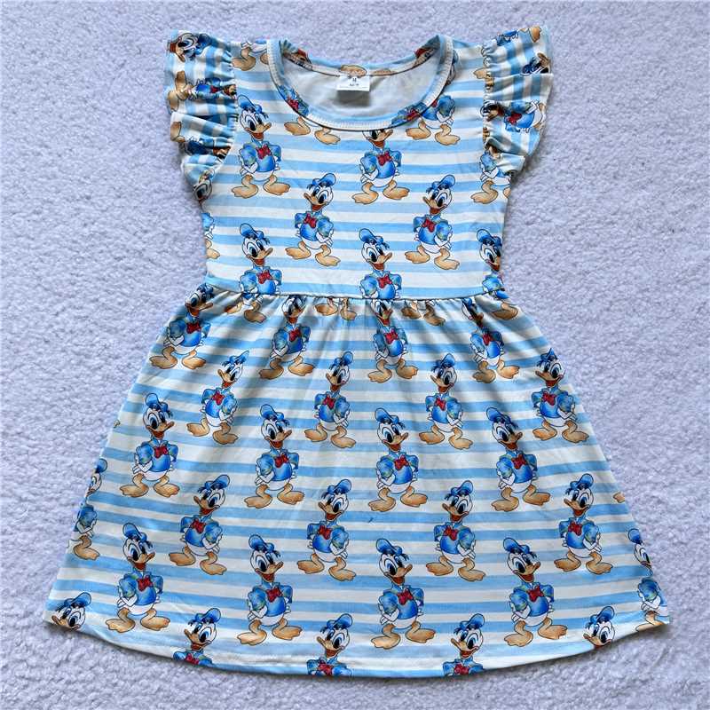 Cartoon duck striped flying sleeve dress 卡通鸭子条纹飞袖裙