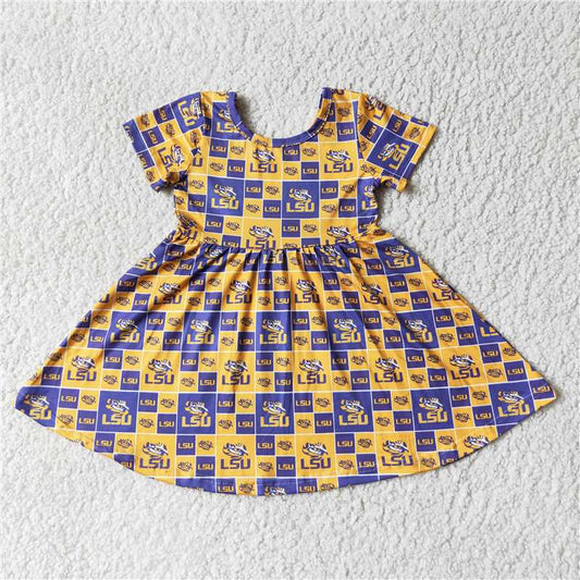 LSU Purple Square Short Sleeve dress LSU 紫色方块短袖裙