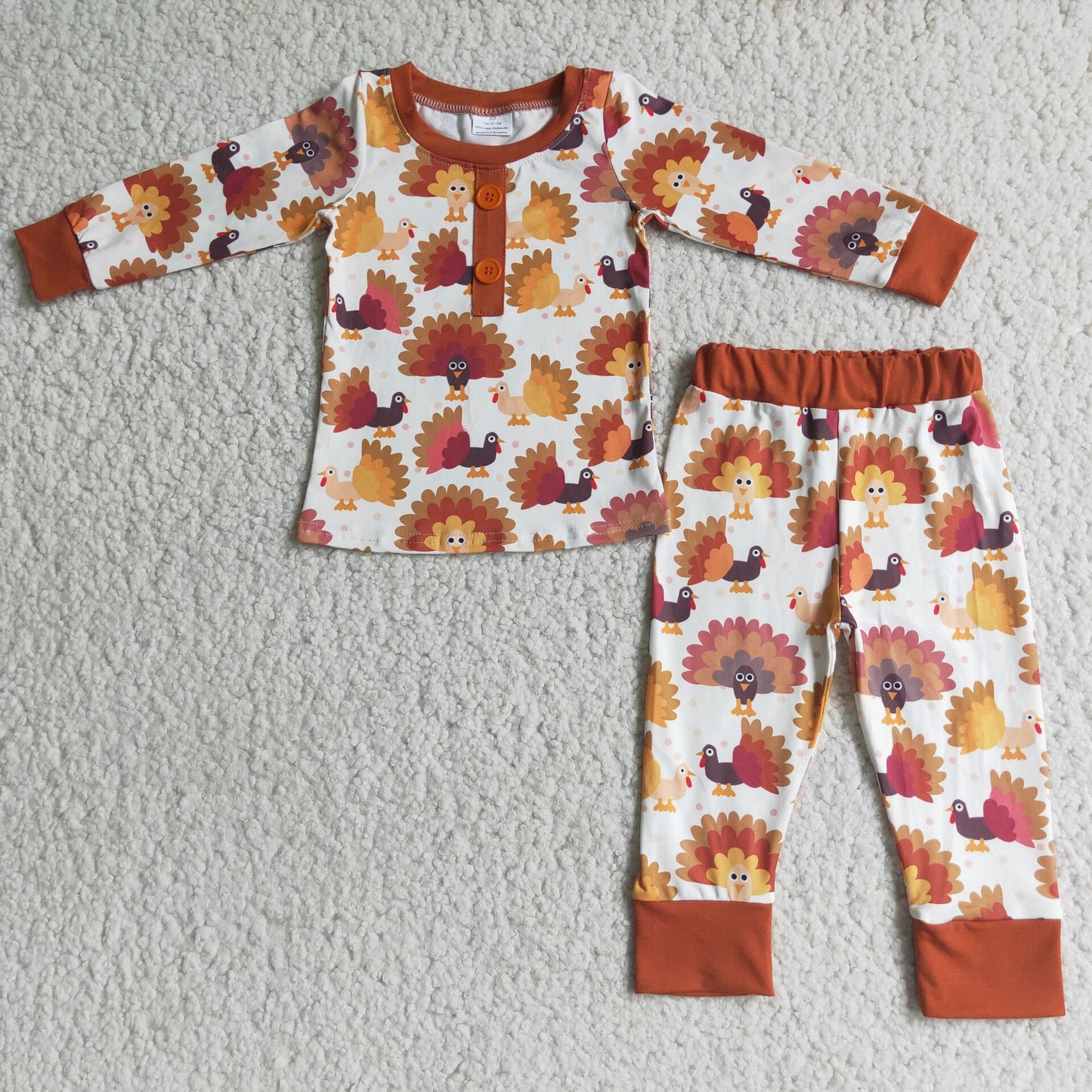 RTS NO MOQ Maple Leaf Turkey Print Button Pullover Boys & Girls Long Suit