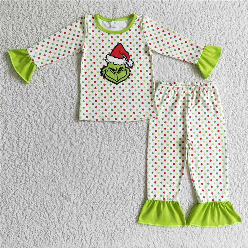 RTS NO MOQ eta 5-7days 6 B1-22 Boys grinch colorful polka dot pajama set