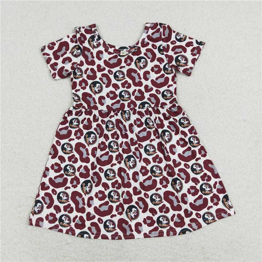 Dark red leopard print short-sleeved dress 暗红色豹纹短袖裙