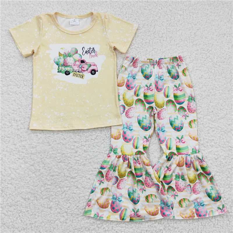 RTS NO MOQ Baby Girl easter Short Sleeve Top Pants Set