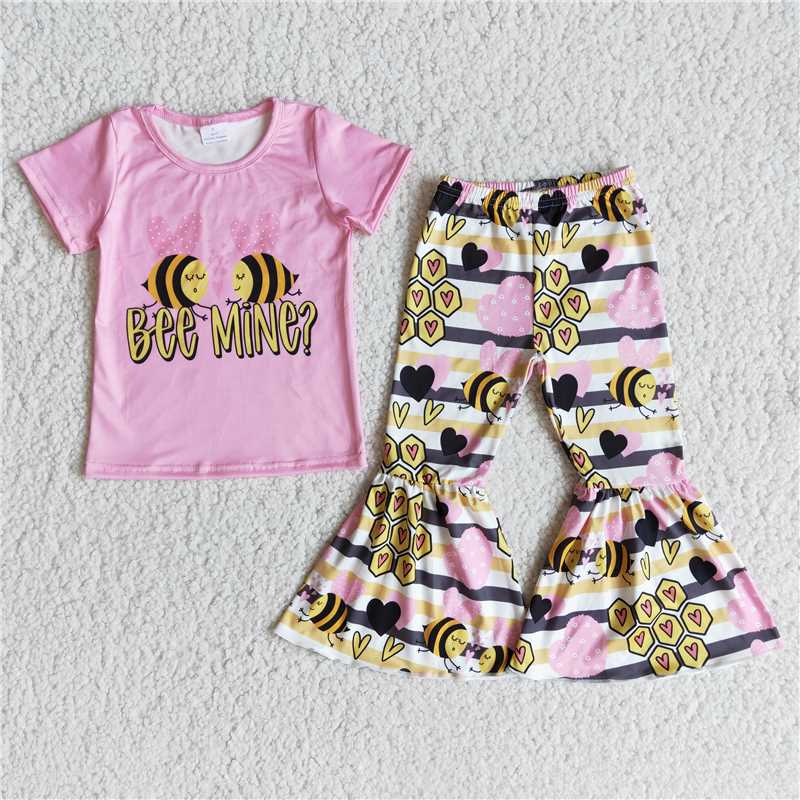 RTS NO MOQ Baby girl clothes valentine Short Sleeve long sleve Pants Suit