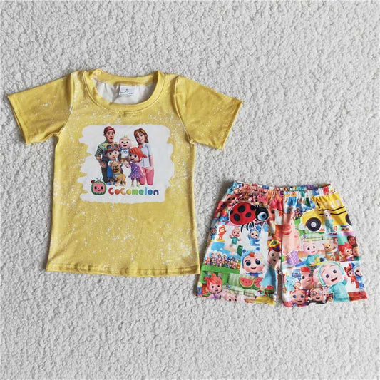 E13-3 cocomelon yellow short sleeve shorts suit