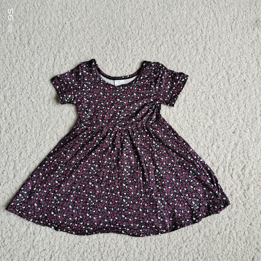 G4-11-4*['\ Purple flower black short-sleeved dress