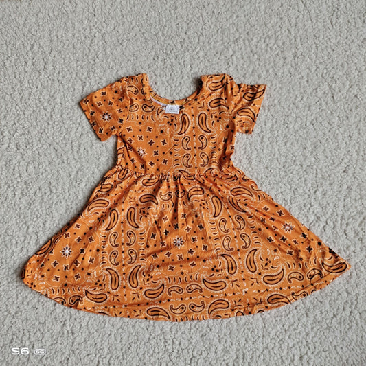RTS SALES NO MOQ 	 G4-7-5/*]\Floral striped orange short-sleeved skirt